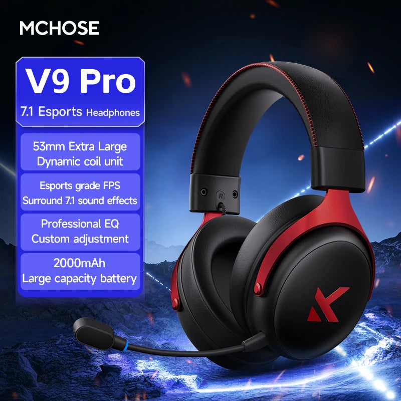 MCHOSE V9 Pro Wireless Gaming Headset 7.1 Surround Sound Mic