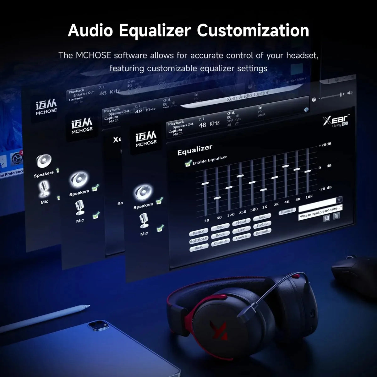 MCHOSE V9 Pro Wireless Gaming Headset 7.1 Surround Sound Mic