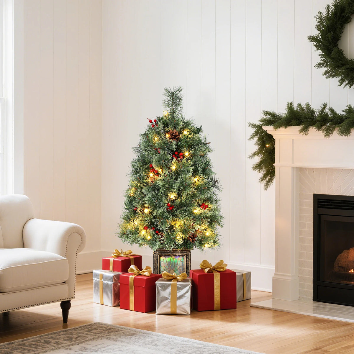 Prelit Artificial Christmas Pine Tree With LED Lights