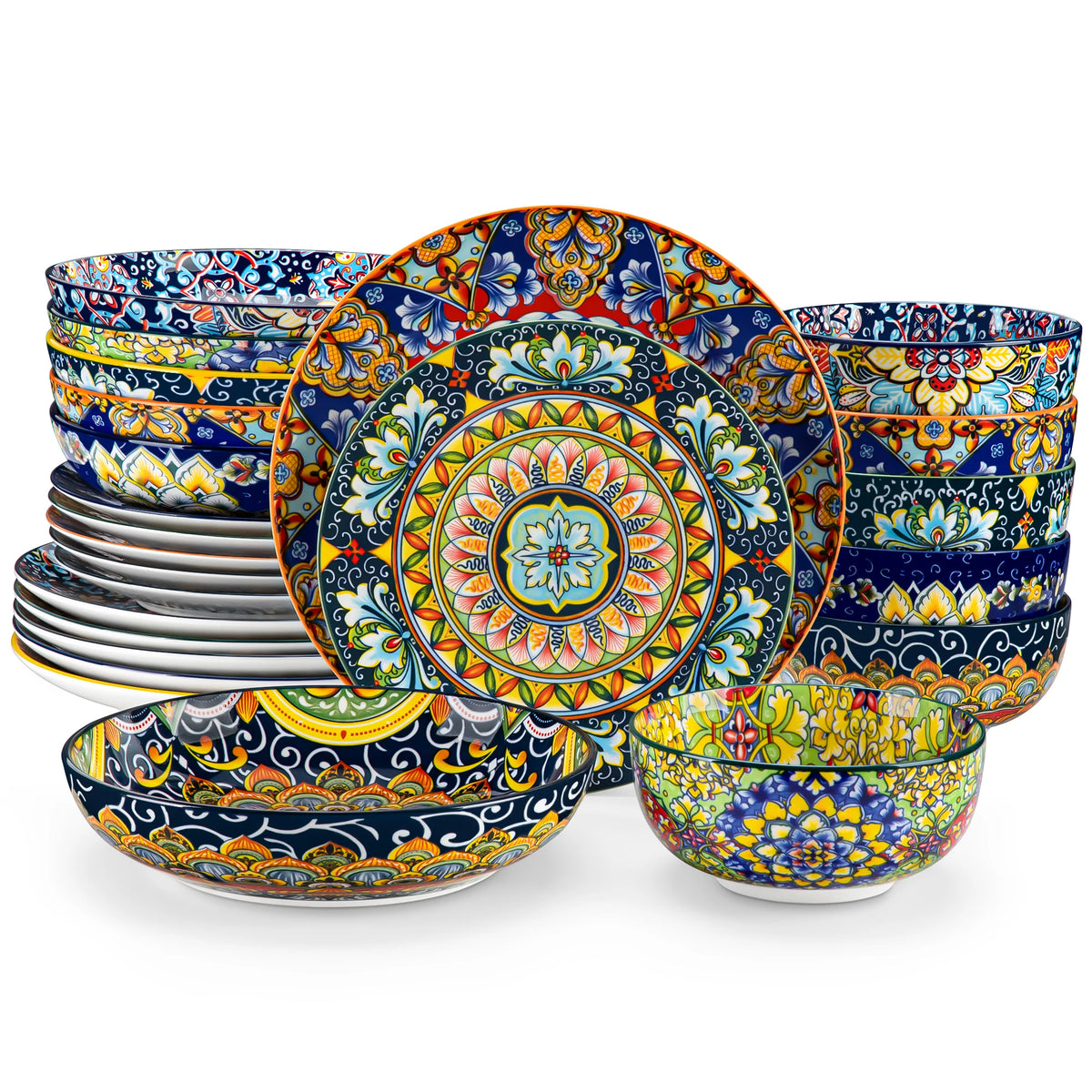 Malacasa Bohemian Porcelain Dinnerware Set With Bowls And Plates