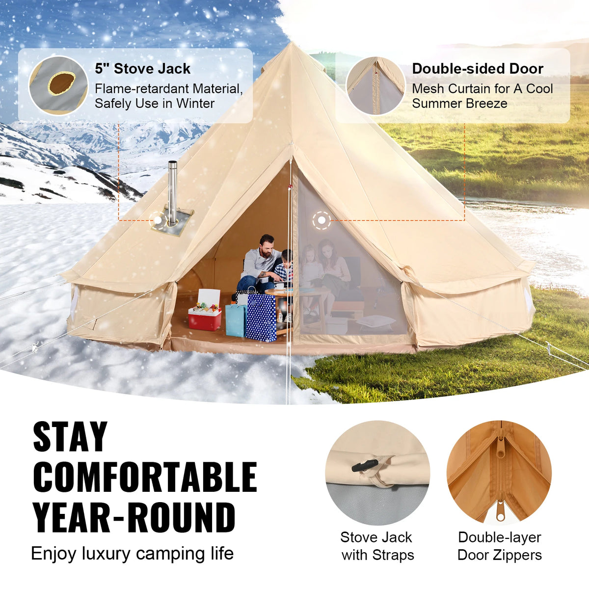 SucceBuy Canvas Bell Tent For Comfortable Four Season Camping