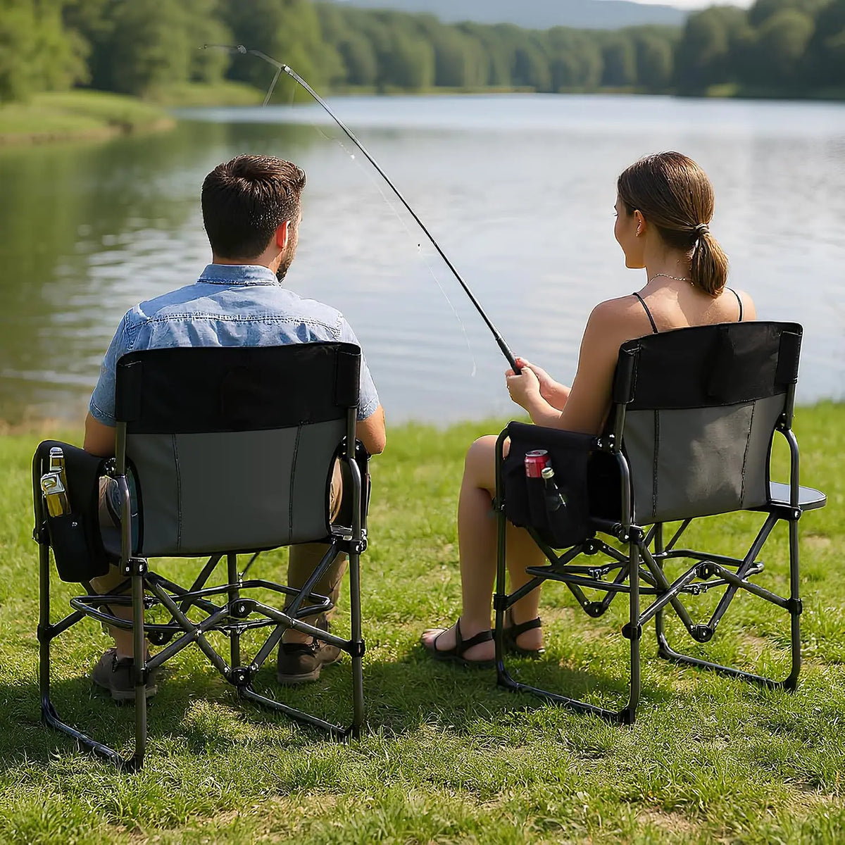 HiMISS Oversized Folding Camp Chair With Side Table Cup Holder