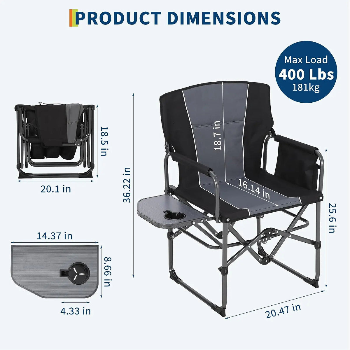HiMISS Oversized Folding Camp Chair With Side Table Cup Holder