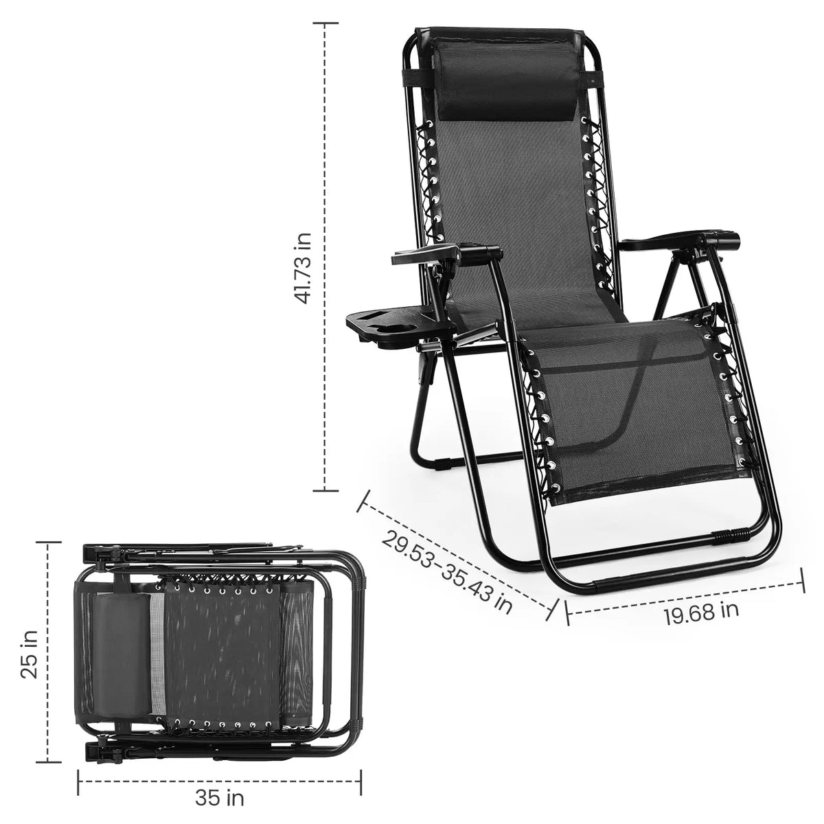 JHK Zero Gravity Outdoor Lounge Chair With Adjustable Pillow Tray