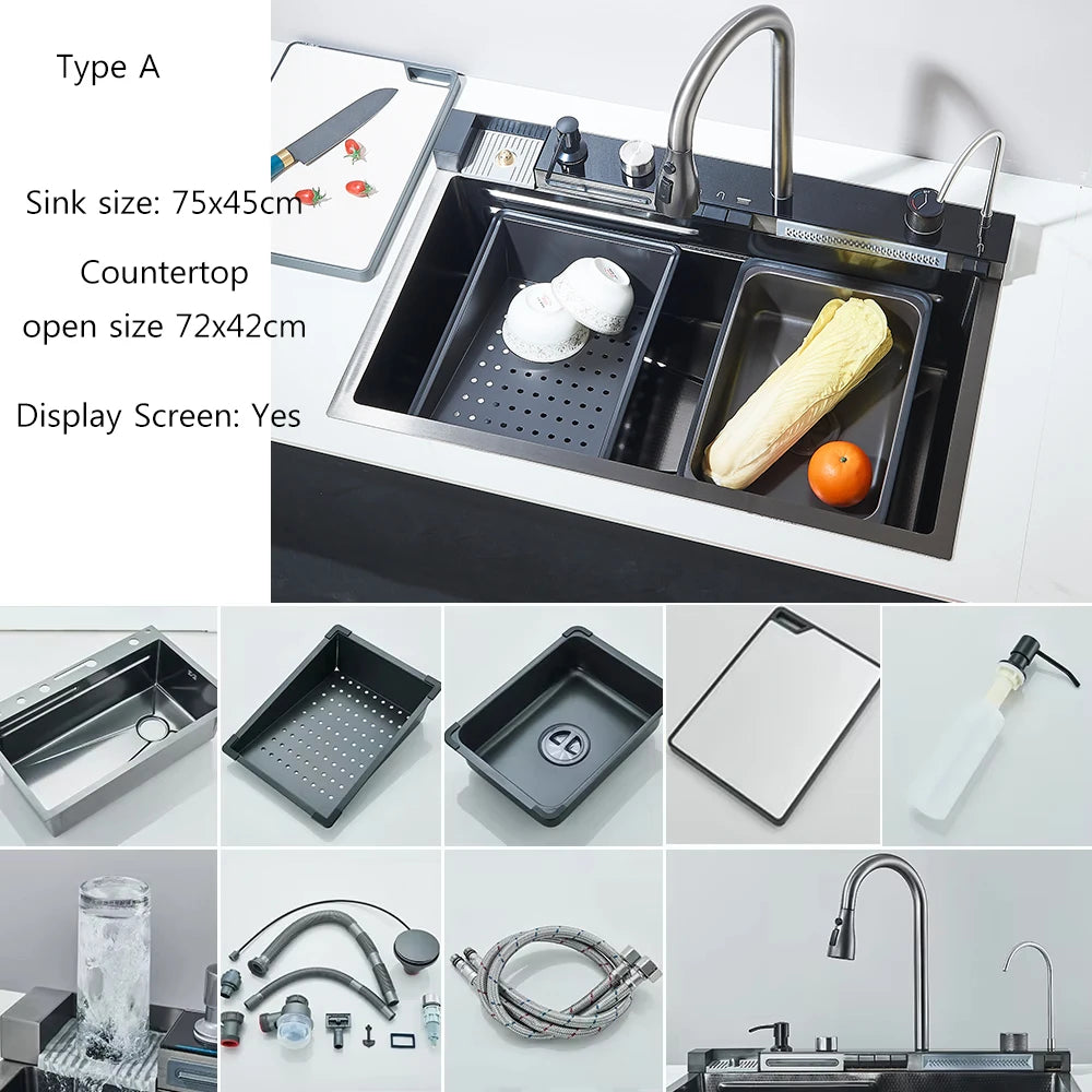 Stainless Steel Integrated Single Bowl Kitchen Sink With Smart Faucet