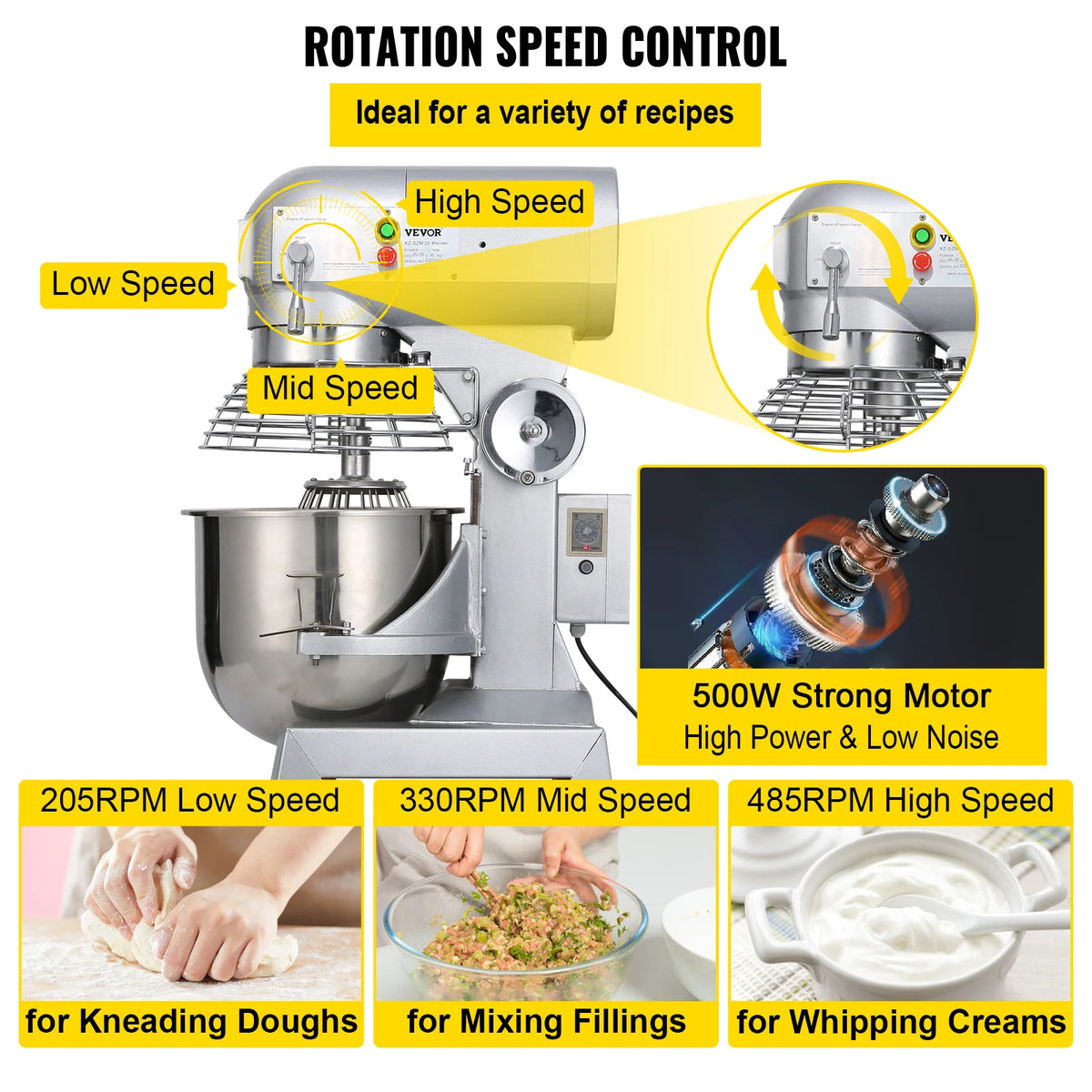 SucceBuy Commercial Food Mixer Features 3 Speeds And Stainless Build