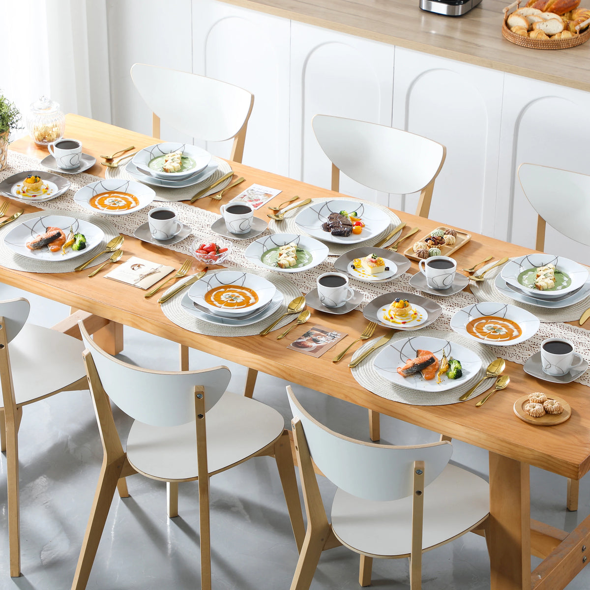 Malacasa Elegant Porcelain Ceramic Dinner Set With Tea Accessories