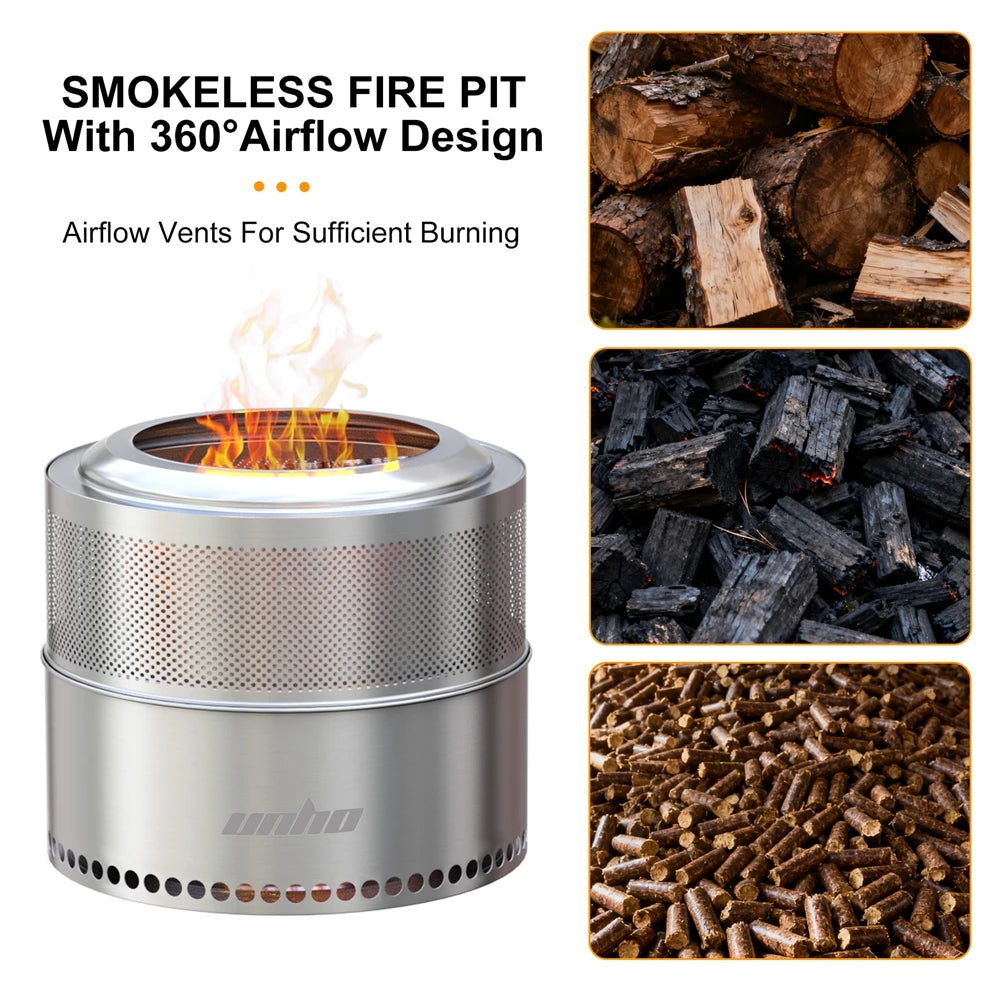 Unho Portable Smokeless Stainless Steel Outdoor Fire Pit