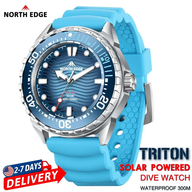 NORTH EDGE Triton Solar Powered Dive Watch Waterproof Digital