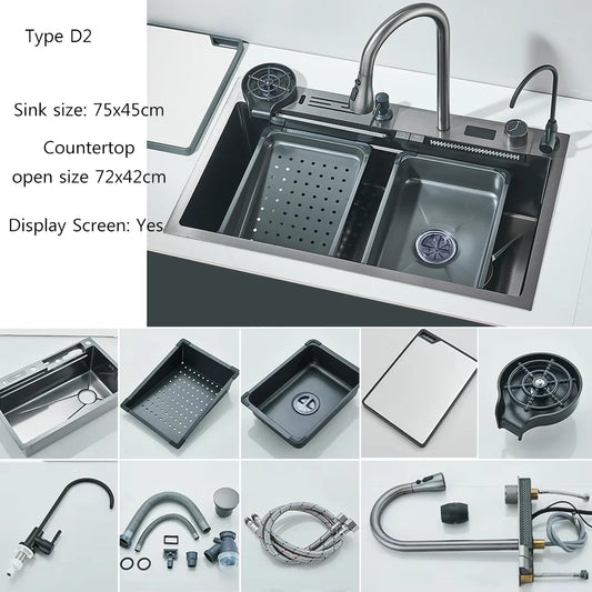Stainless Steel Integrated Single Bowl Kitchen Sink With Smart Faucet