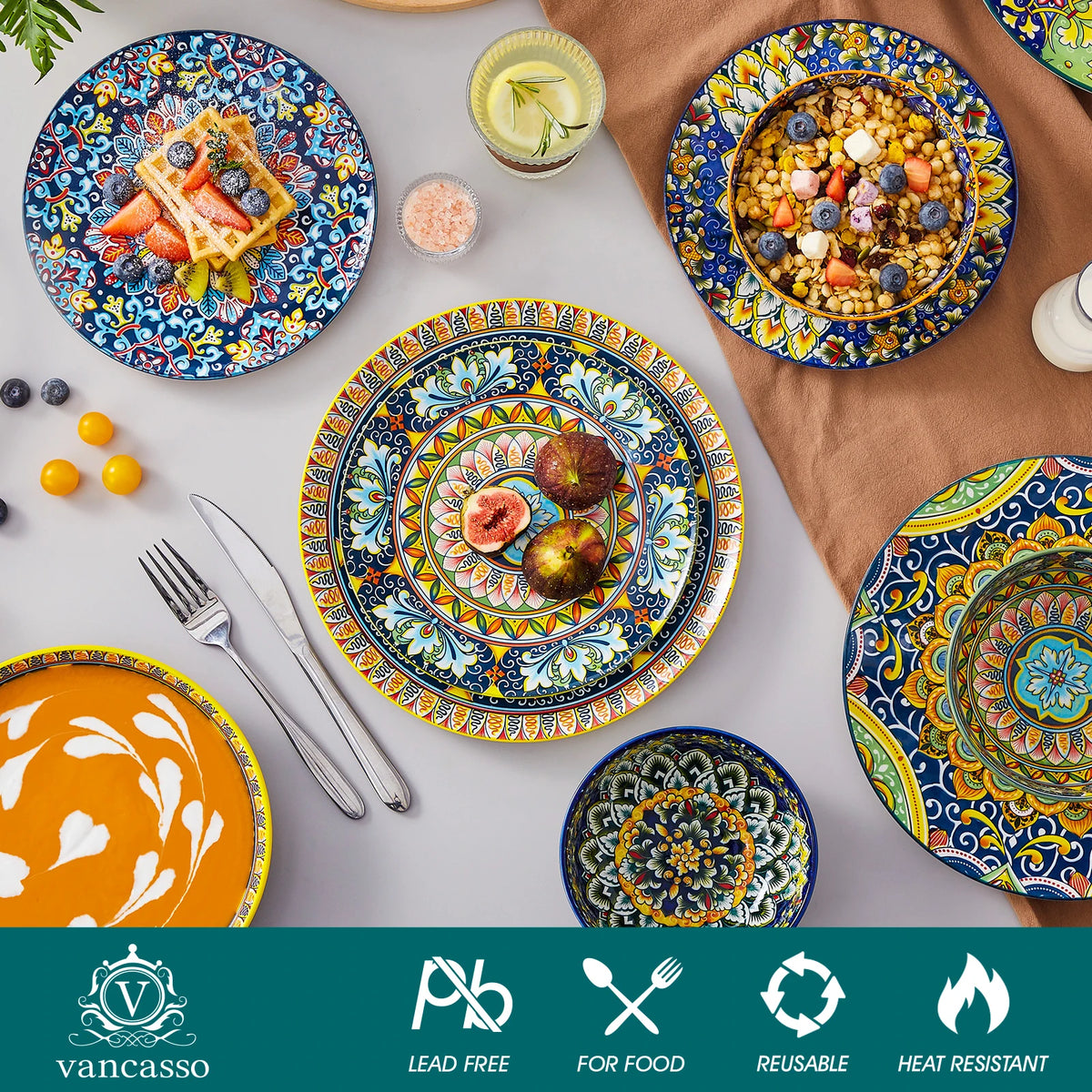 Malacasa Bohemian Porcelain Dinnerware Set With Bowls And Plates