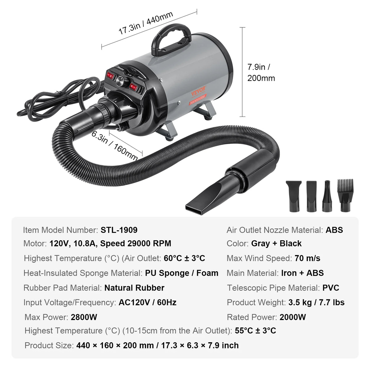 SucceBuy Professional Dog Dryer With Four Nozzles And Adjustable Speed