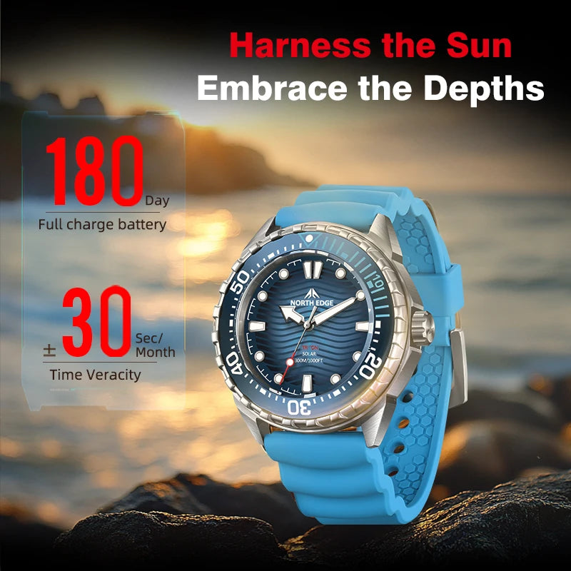NORTH EDGE Triton Solar Powered Dive Watch Waterproof Digital