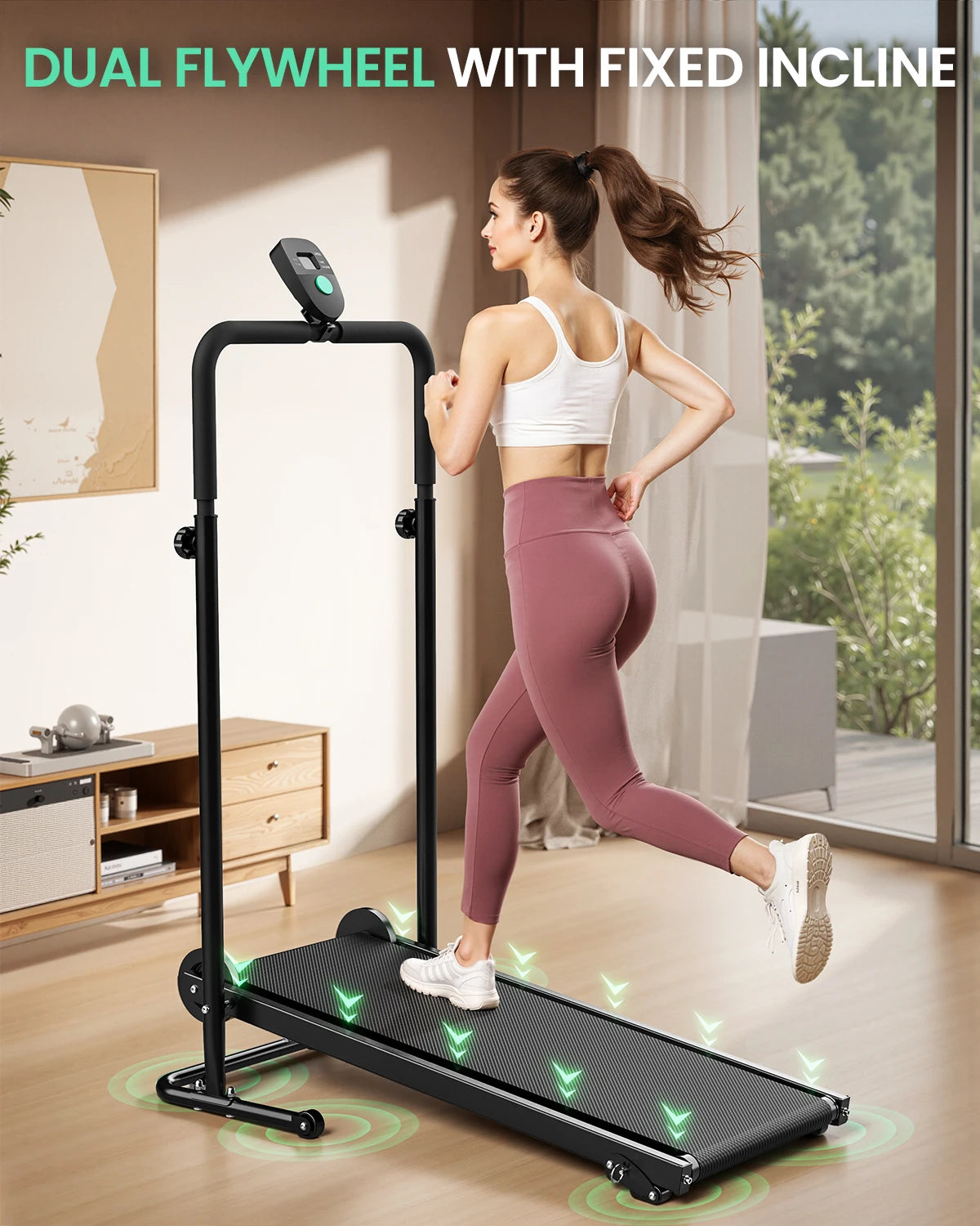 AKLUER Manual Treadmill Dual Flywheel Fixed Incline LCD Home Gym