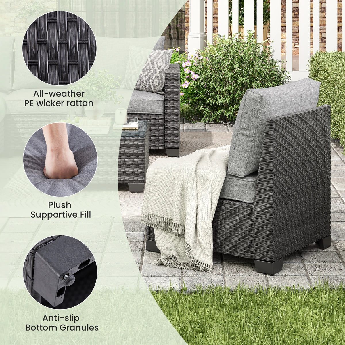 Farini Outdoor Patio Sectional Sofa Set With Ottoman Frame