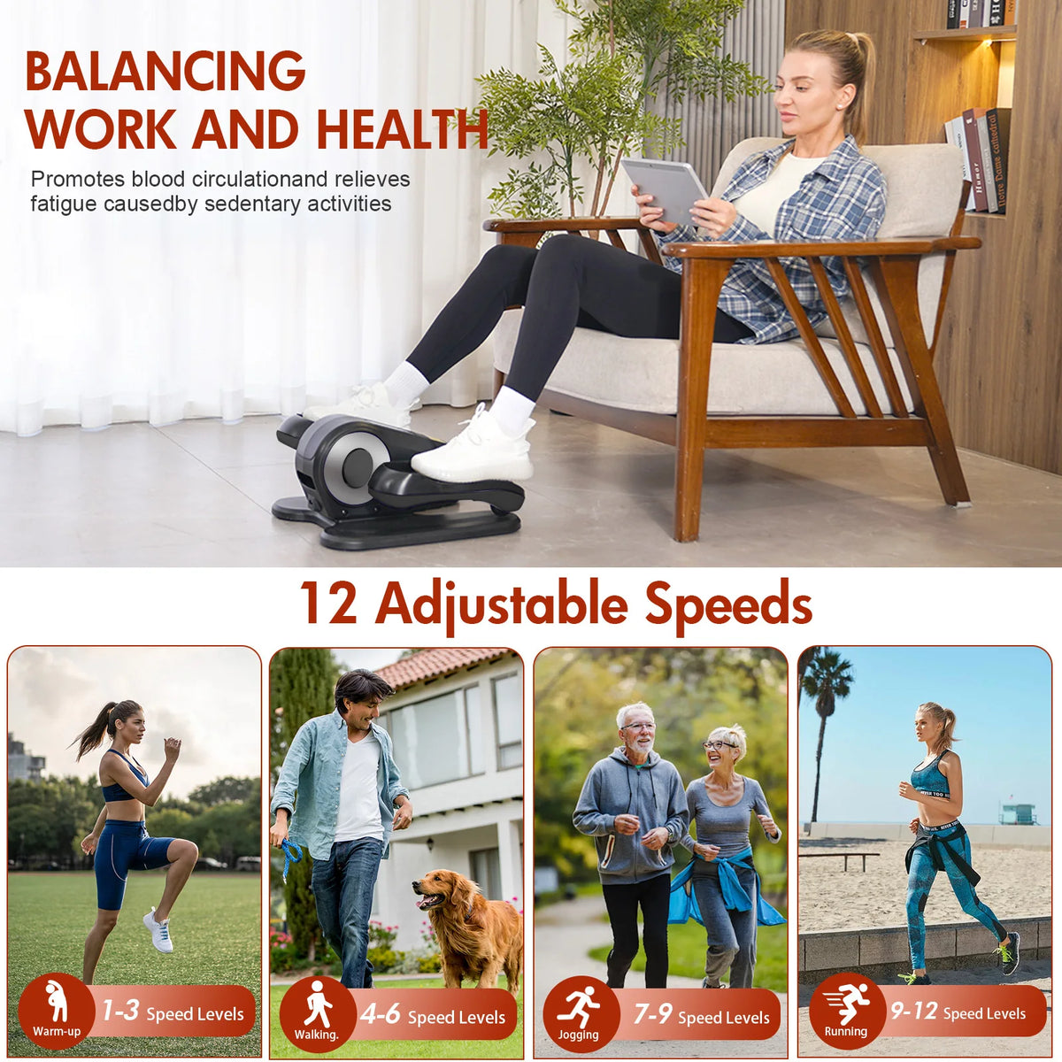 Gamewiu Under Desk Elliptical Machine Portable Leg Exerciser Remote Control