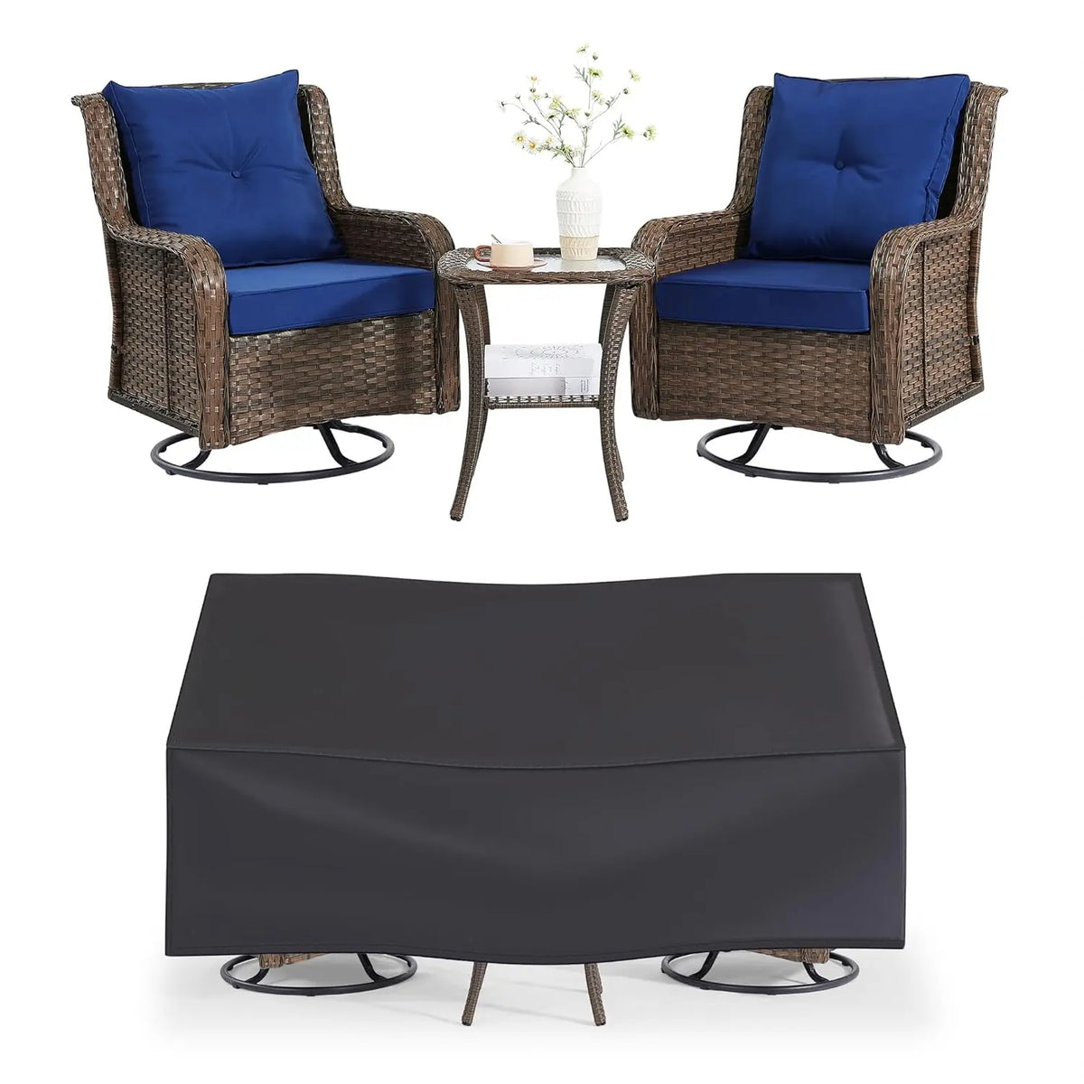Modern Outdoor Patio Furniture Swivel Rocking Chairs With Side Table