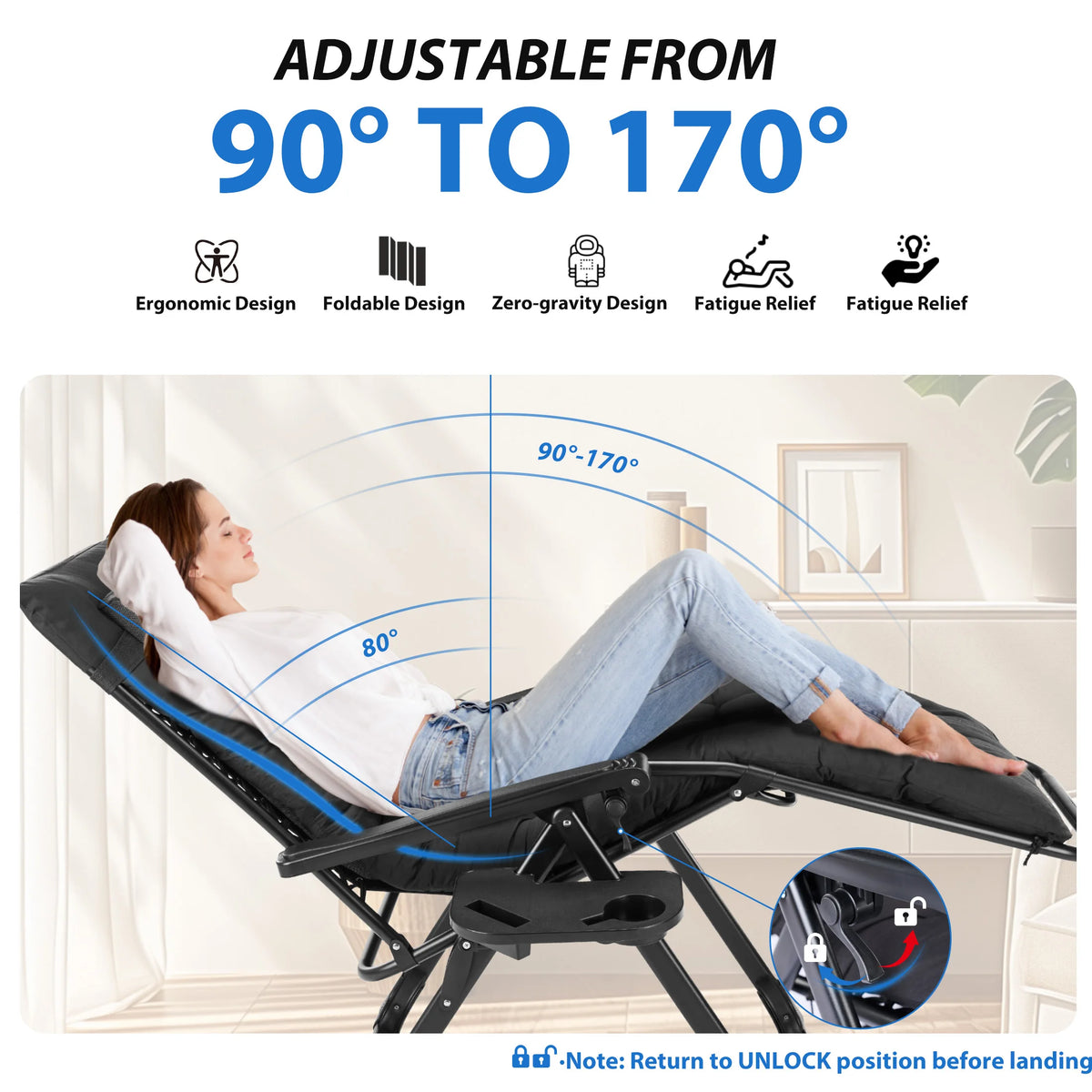 MCQ Zero Gravity Cushioned Folding Outdoor Lounge Chair With Cooler