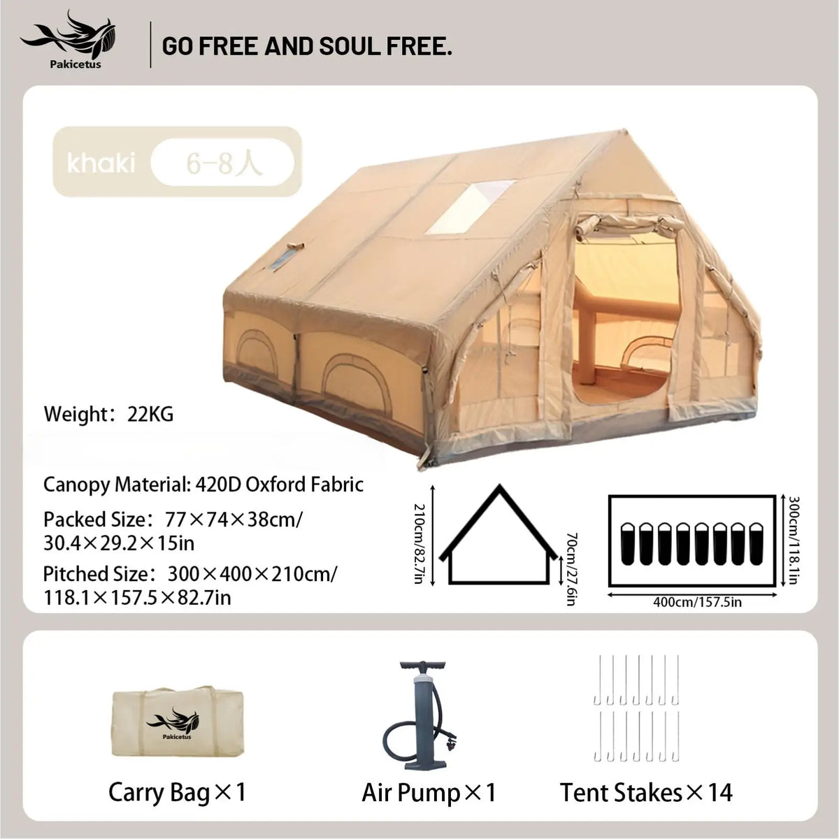 Pakicetus Quick Setup Waterproof Inflatable Camping Tent