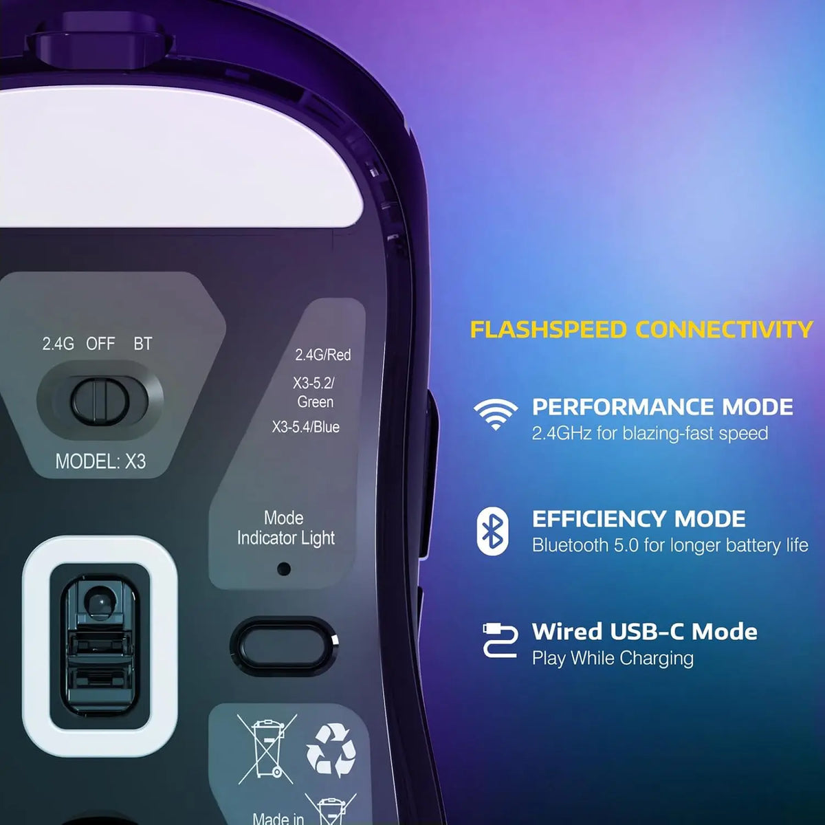 Attack Shark X3 Lightweight Wireless Gaming Mouse Features 26K DPI