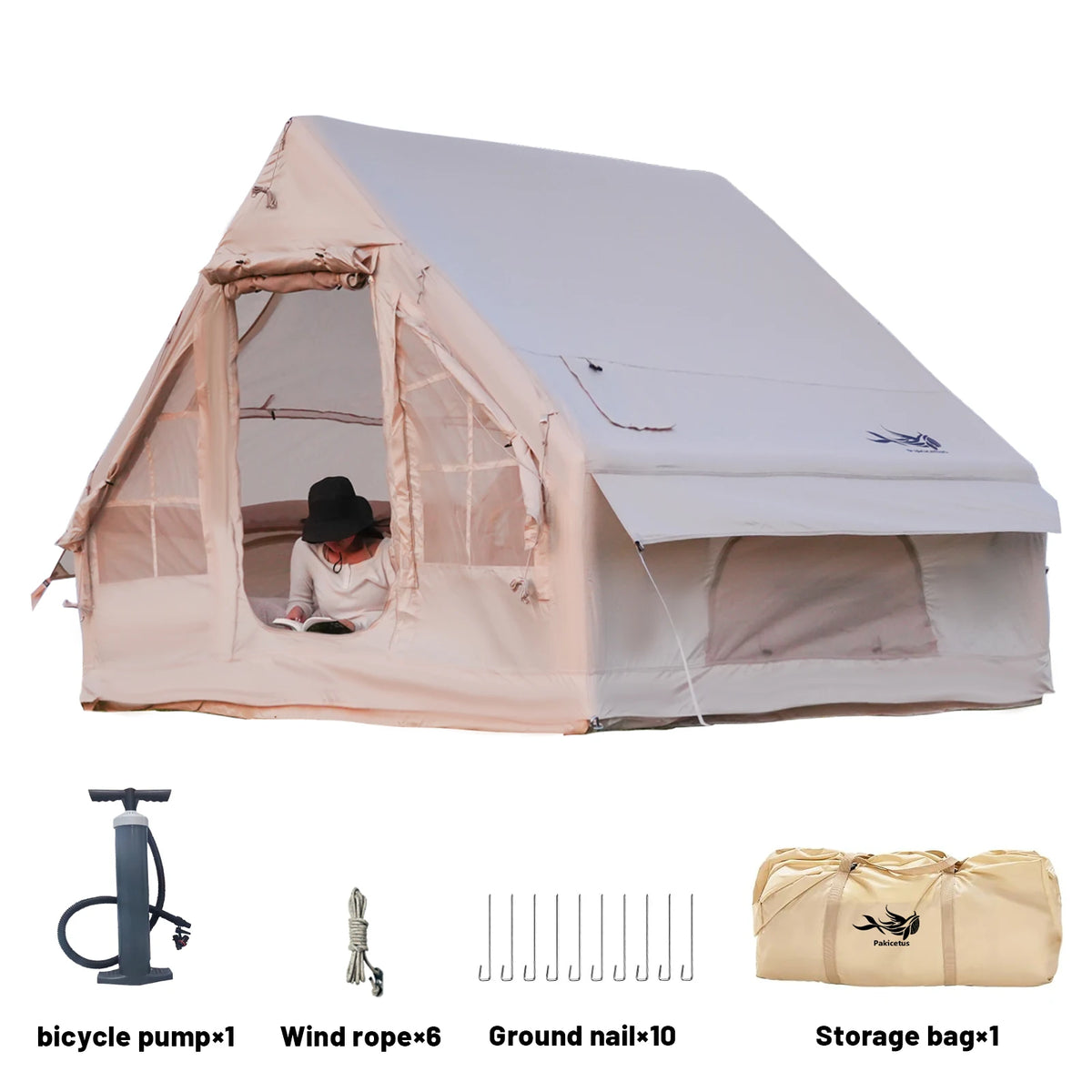 Pakicetus Inflatable Camping Tent With Stove Jack For Family Camping
