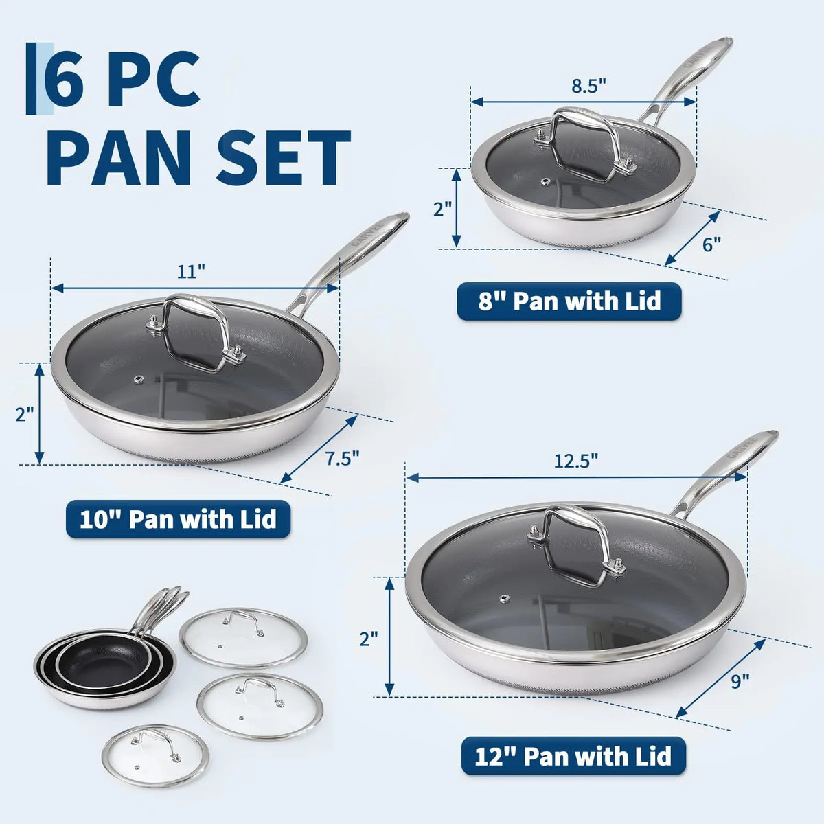 HiMISS Tri Ply Stainless Steel Honeycomb Nonstick Frying Pan Set