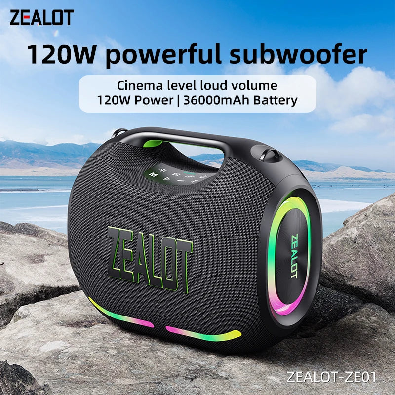 Zealot 120W Portable Bluetooth Speaker TWS Subwoofer Waterproof HiFi