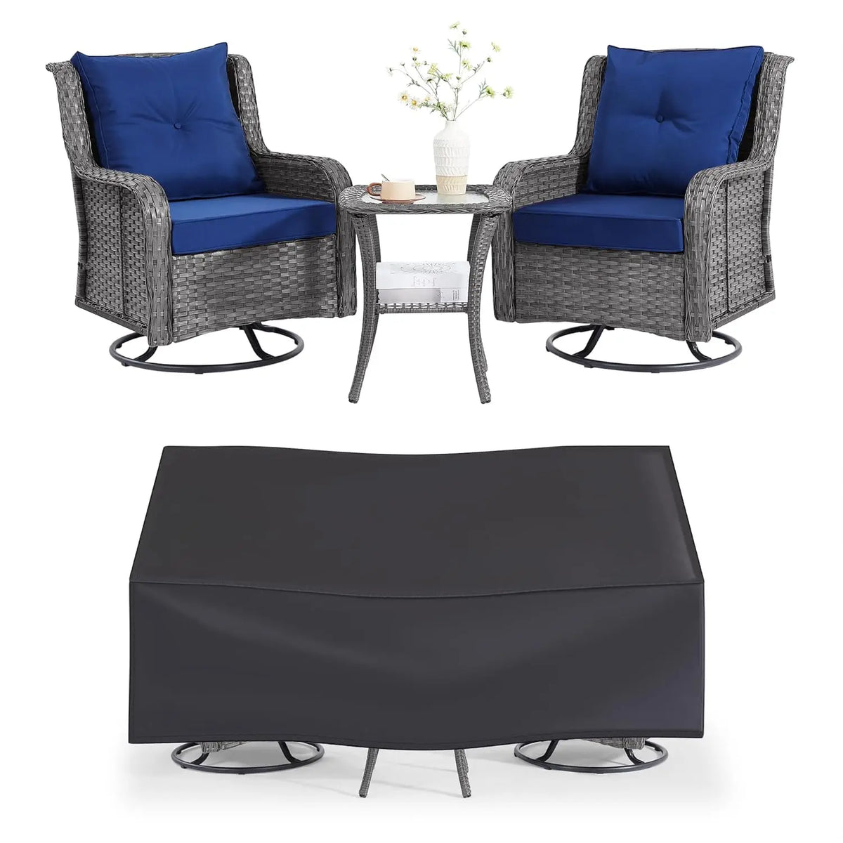 Modern Outdoor Patio Furniture Swivel Rocking Chairs With Side Table