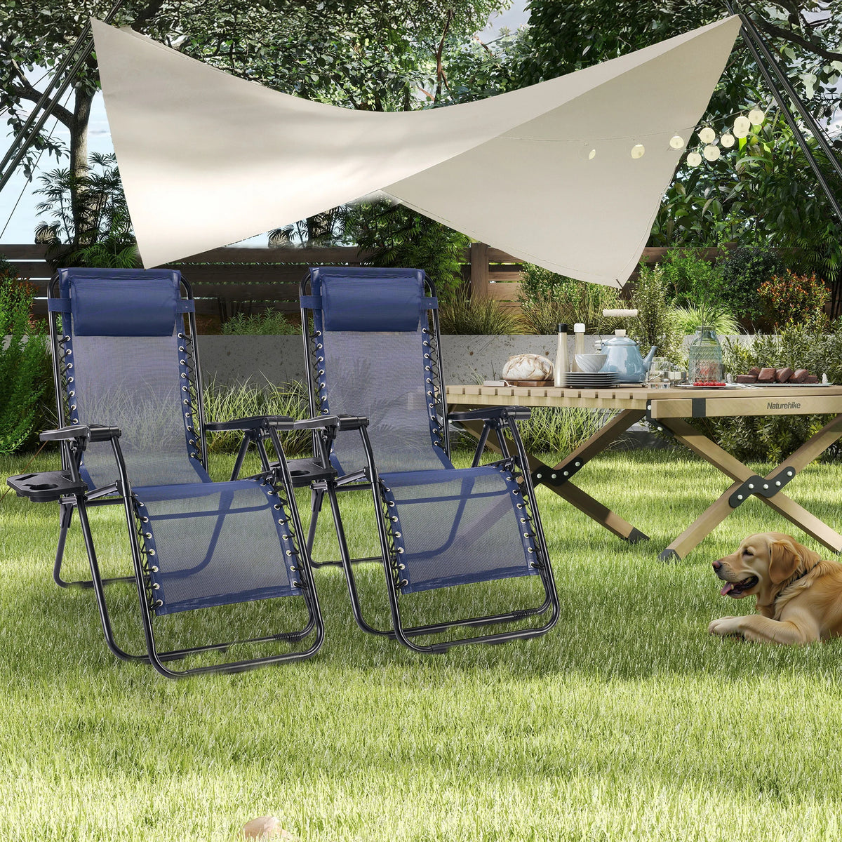 JHK Portable Zero Gravity Outdoor Recliner Lounge Chair With Tray