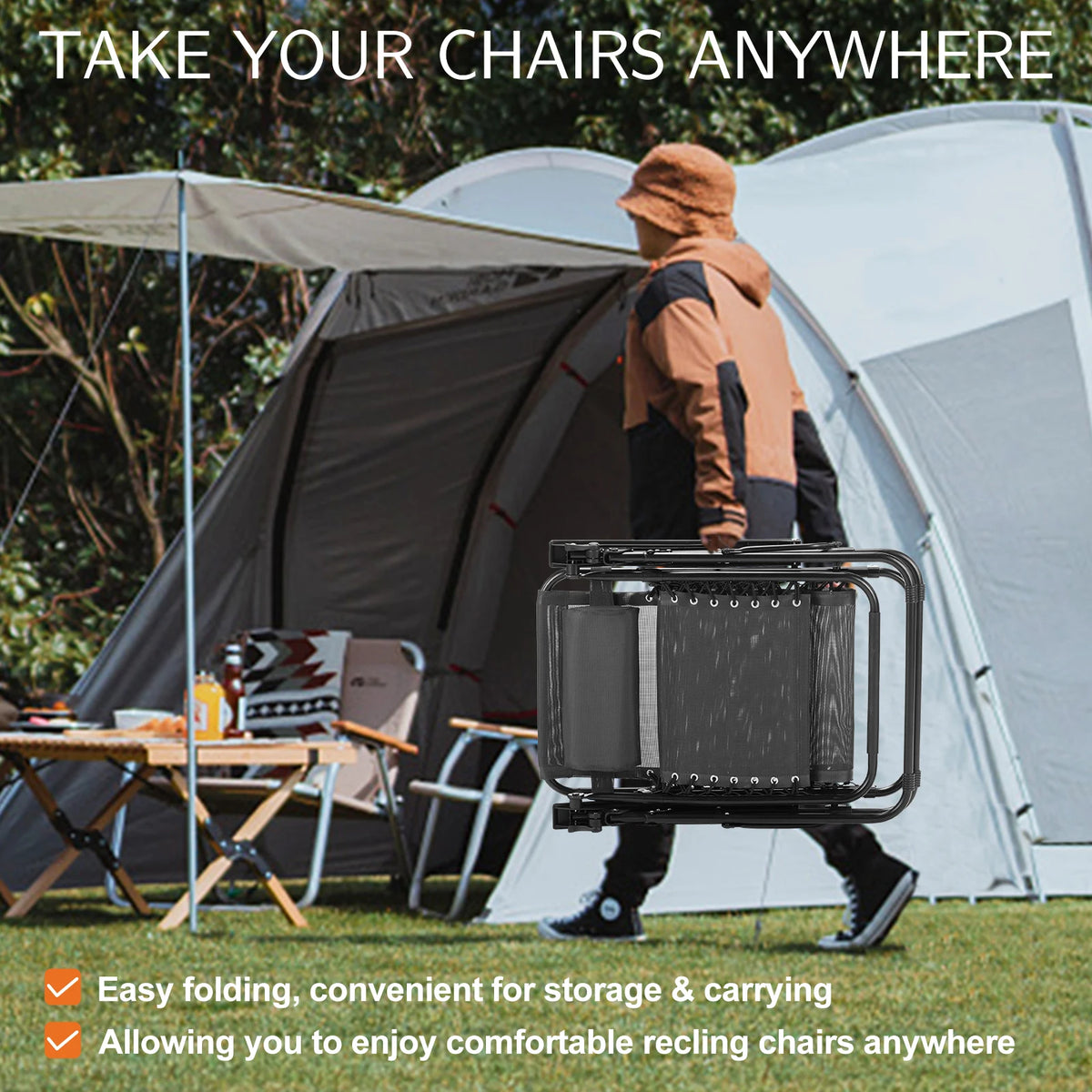 JHK Zero Gravity Outdoor Lounge Chair With Adjustable Pillow Tray