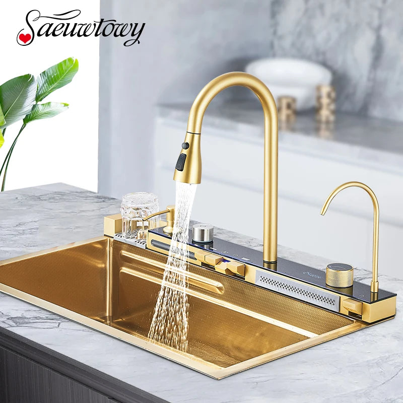 Stainless Steel Integrated Single Bowl Kitchen Sink With Smart Faucet