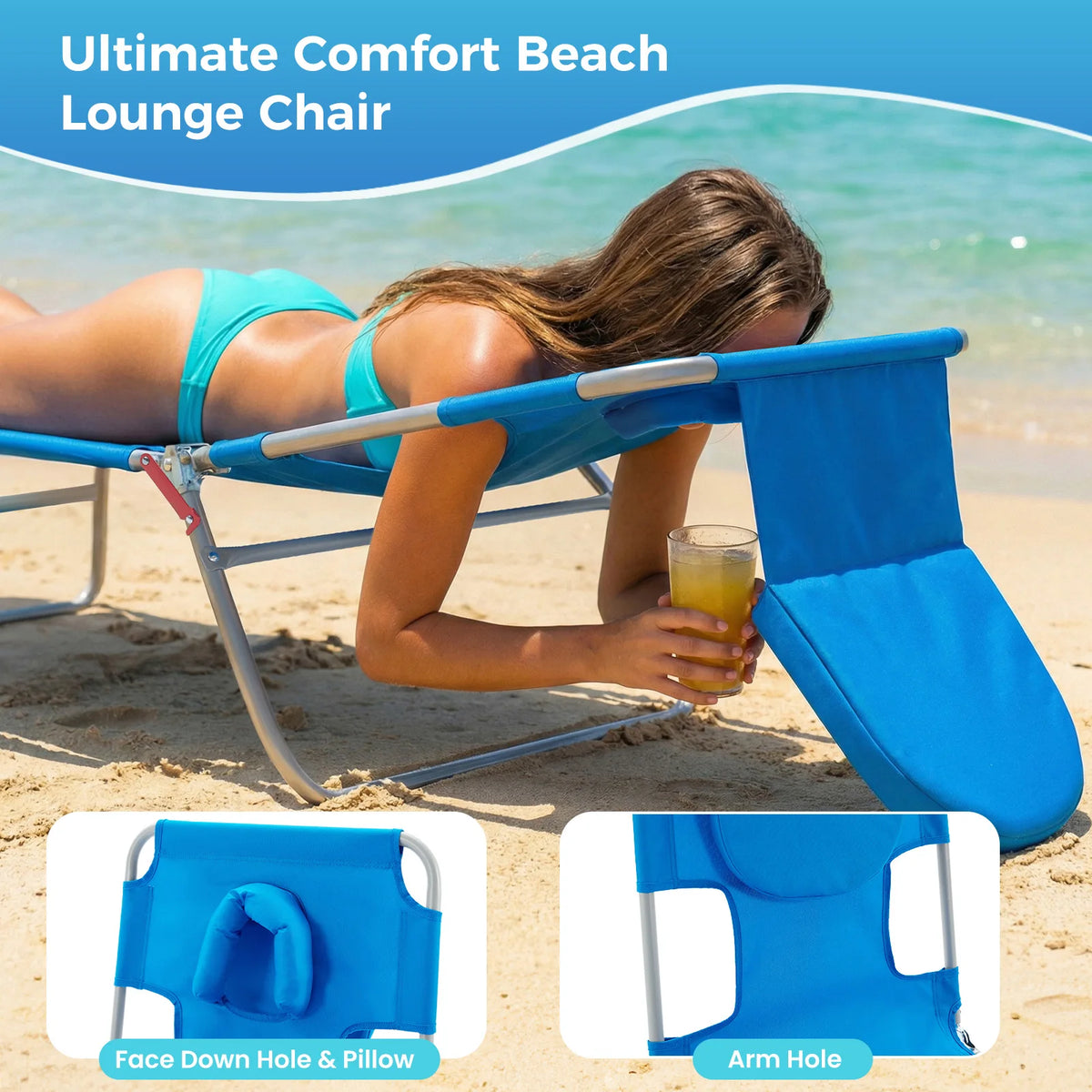 JHK Outdoor Folding Reclining Sun Lounge Chair For Beach
