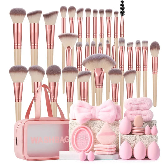 53 Piece Makeup Brush Set With Cosmetic Bag And Sponges