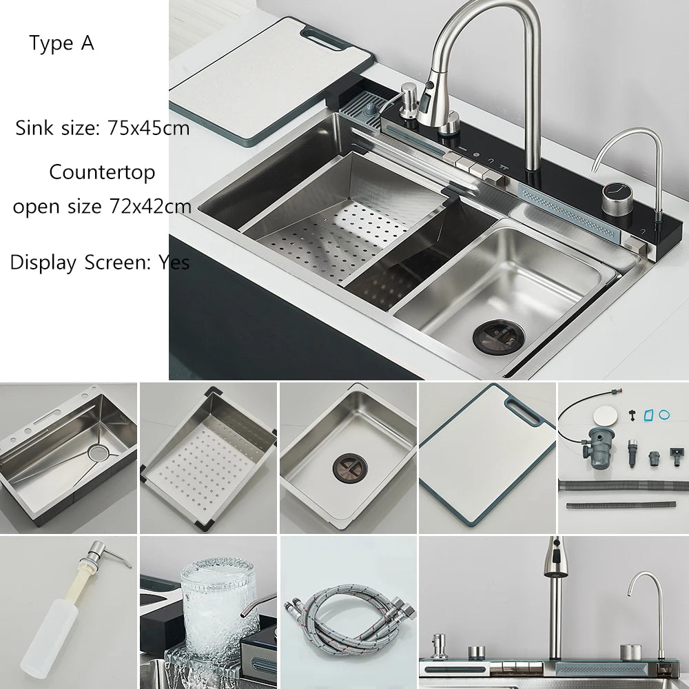 Stainless Steel Integrated Single Bowl Kitchen Sink With Smart Faucet