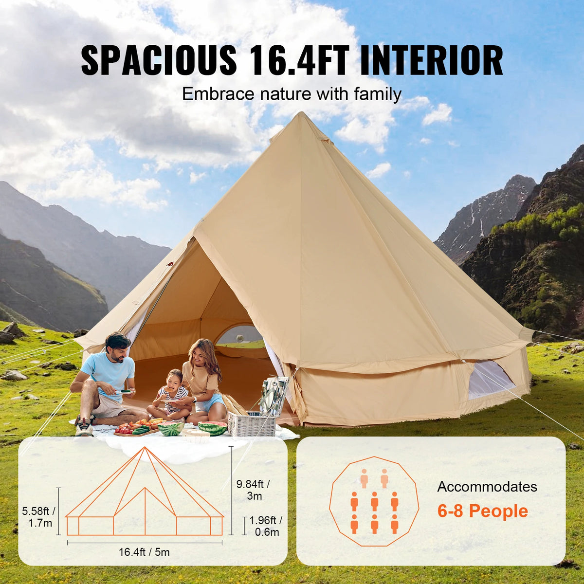 SucceBuy Canvas Bell Tent For Comfortable Four Season Camping