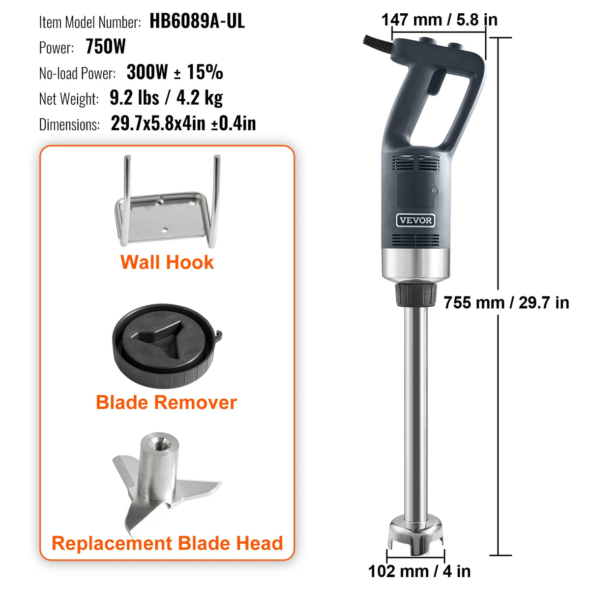 Vevor Heavy Duty Commercial Immersion Blender With Metal Shaft