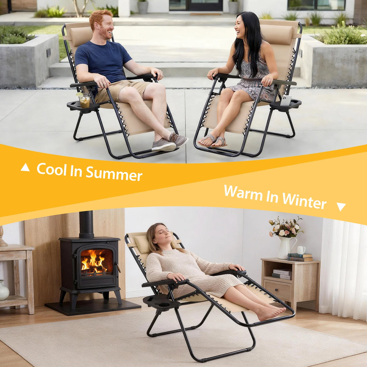 JHK Portable Zero Gravity Outdoor Recliner Lounge Chair With Tray