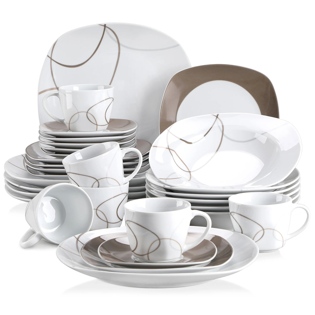 Malacasa Elegant Porcelain Ceramic Dinner Set With Tea Accessories