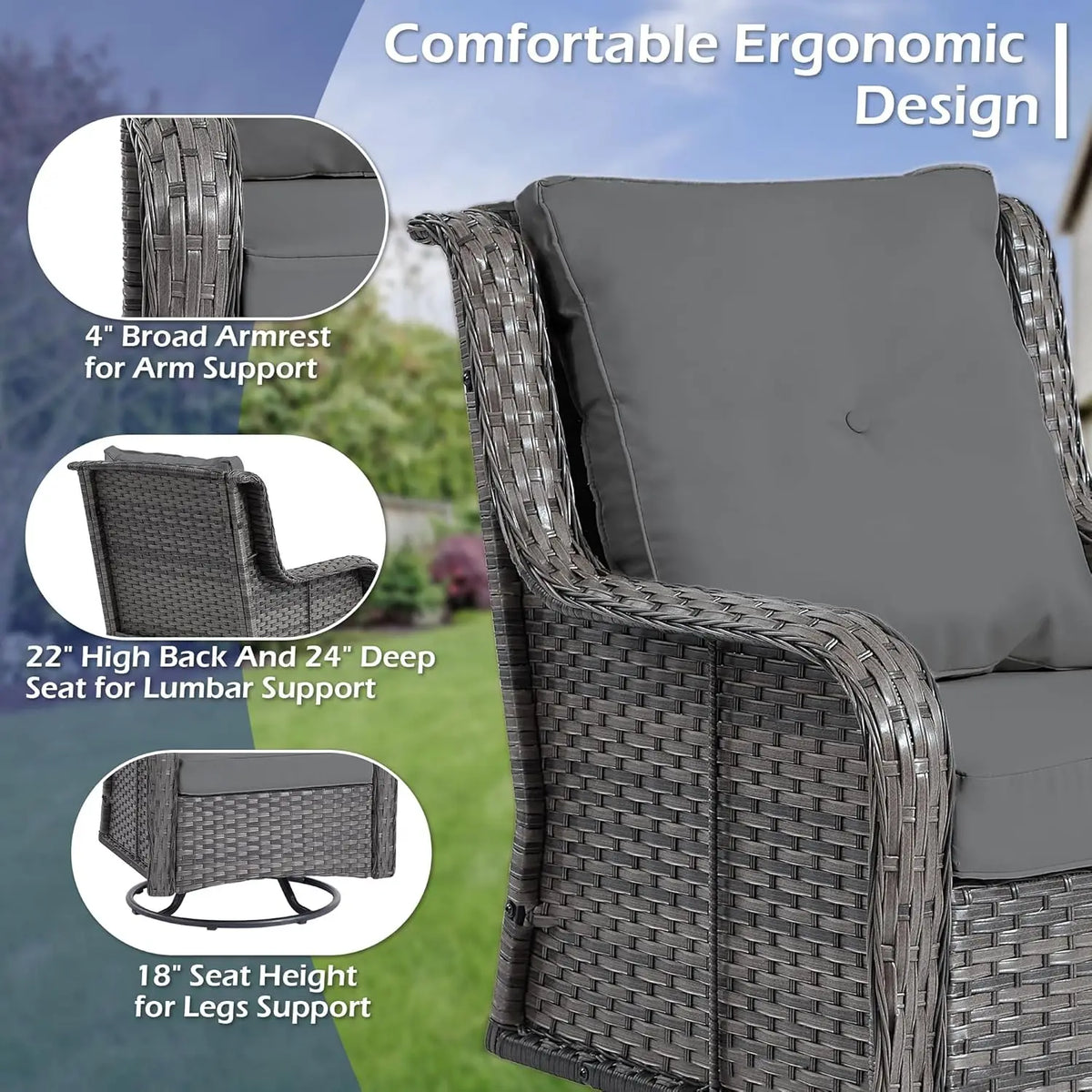 Modern Outdoor Patio Furniture Swivel Rocking Chairs With Side Table