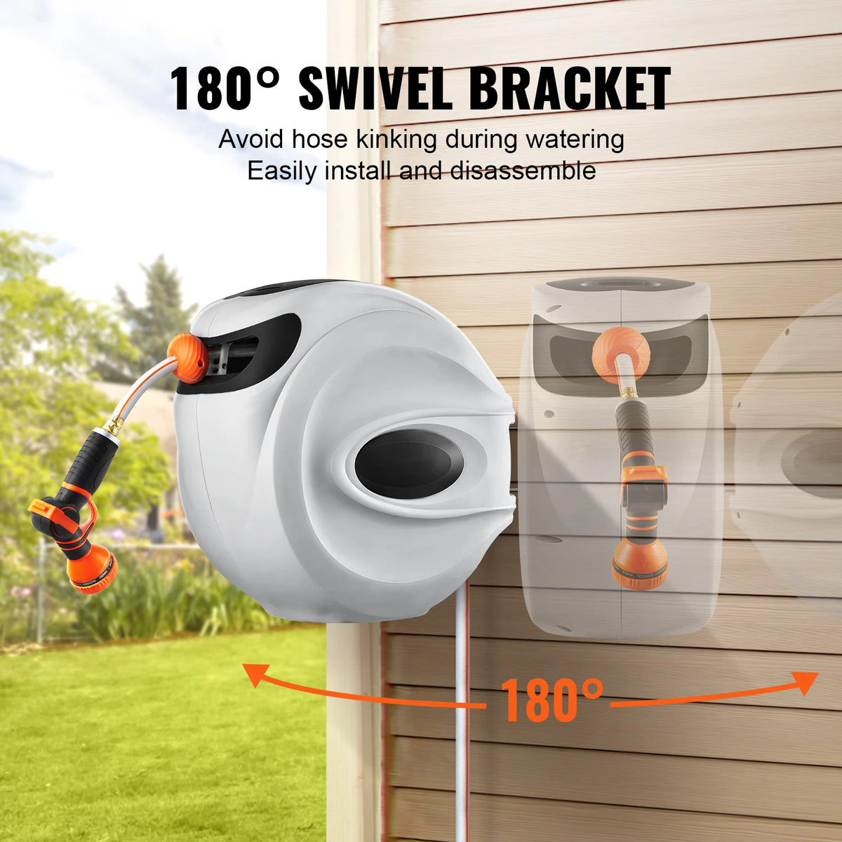 Retractable Wall Mounted Garden Water Hose Reel With Swivel Bracket