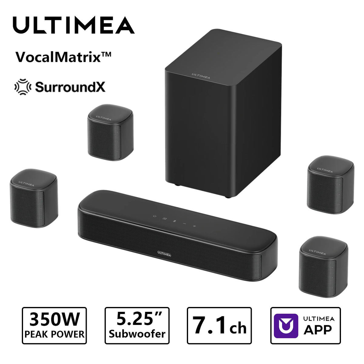 Ultimea 350W 7.1 Ch Virtual Surround Home Theater Soundbar System