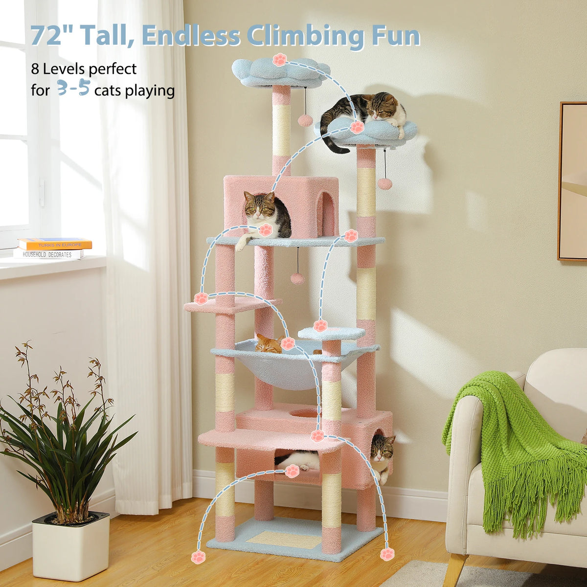 PETEPELA Five Tier Cat Tree Tower With Sisal Scratching Posts