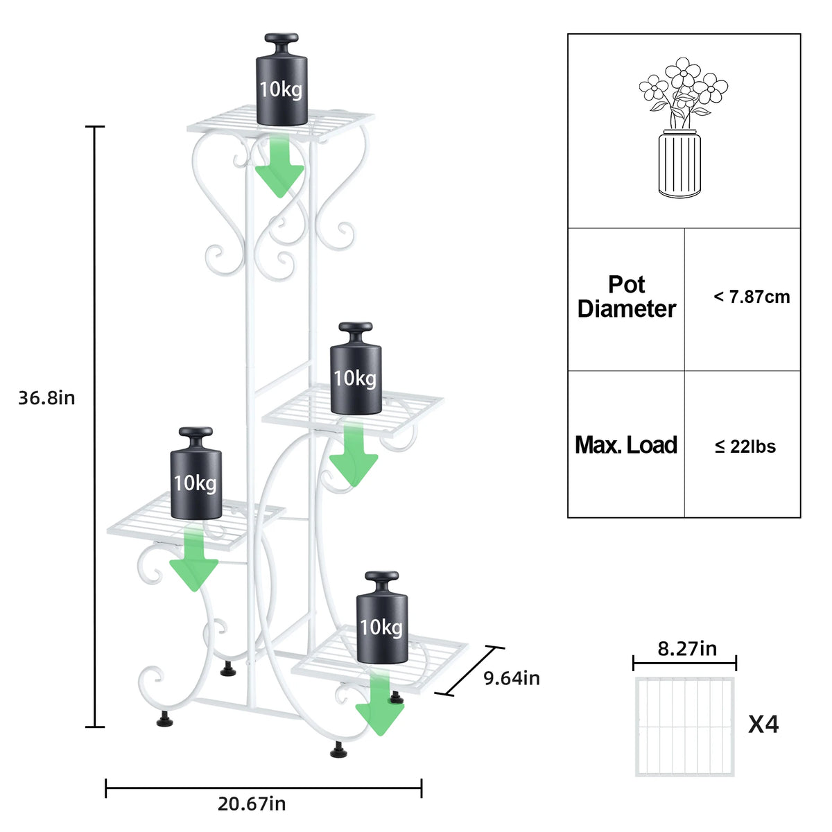 4 Tier Metal Plant Stand For Indoor Outdoor Garden Patio Display