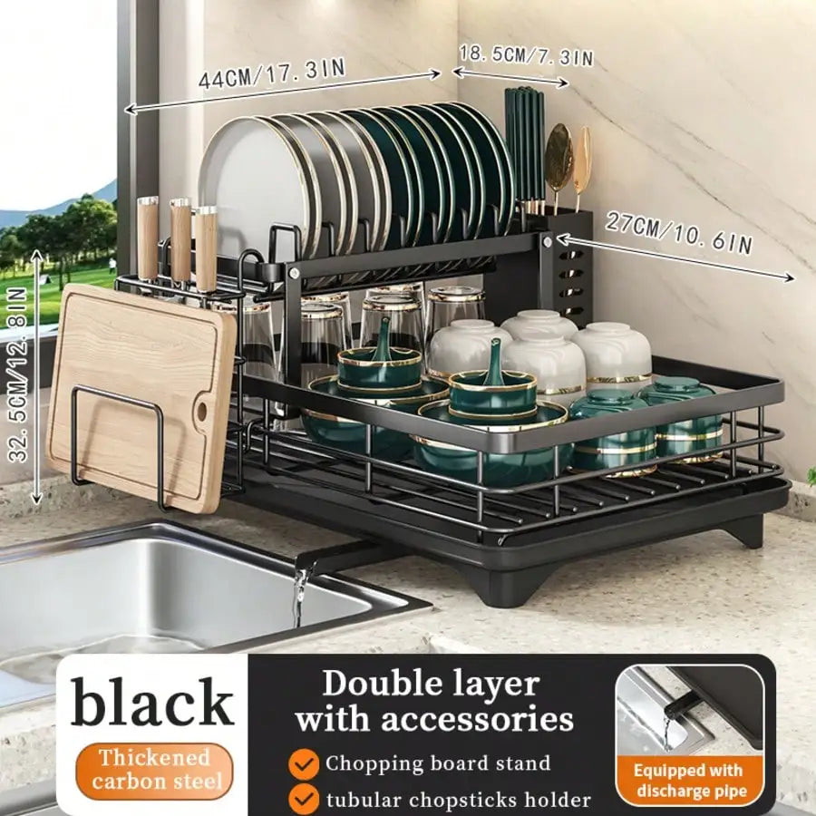 Double Layer Carbon Steel Kitchen Cutlery Draining Rack