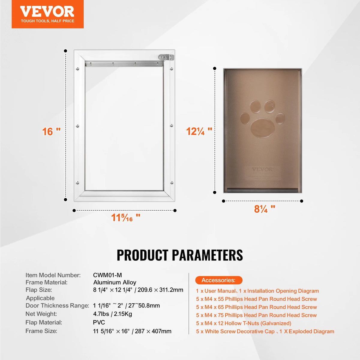 Adjustable Aluminum Pet Door With Lock And Weatherproof Flap