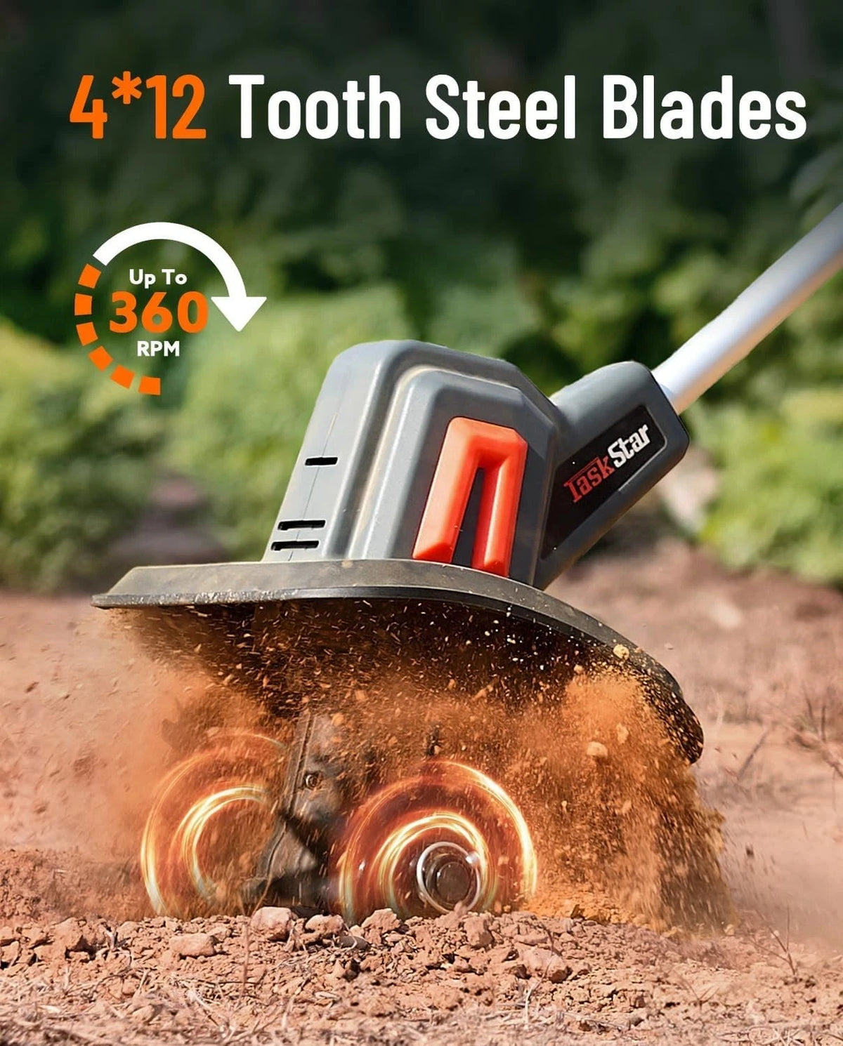 TaskStar Cordless Electric Tiller And Garden Cultivator