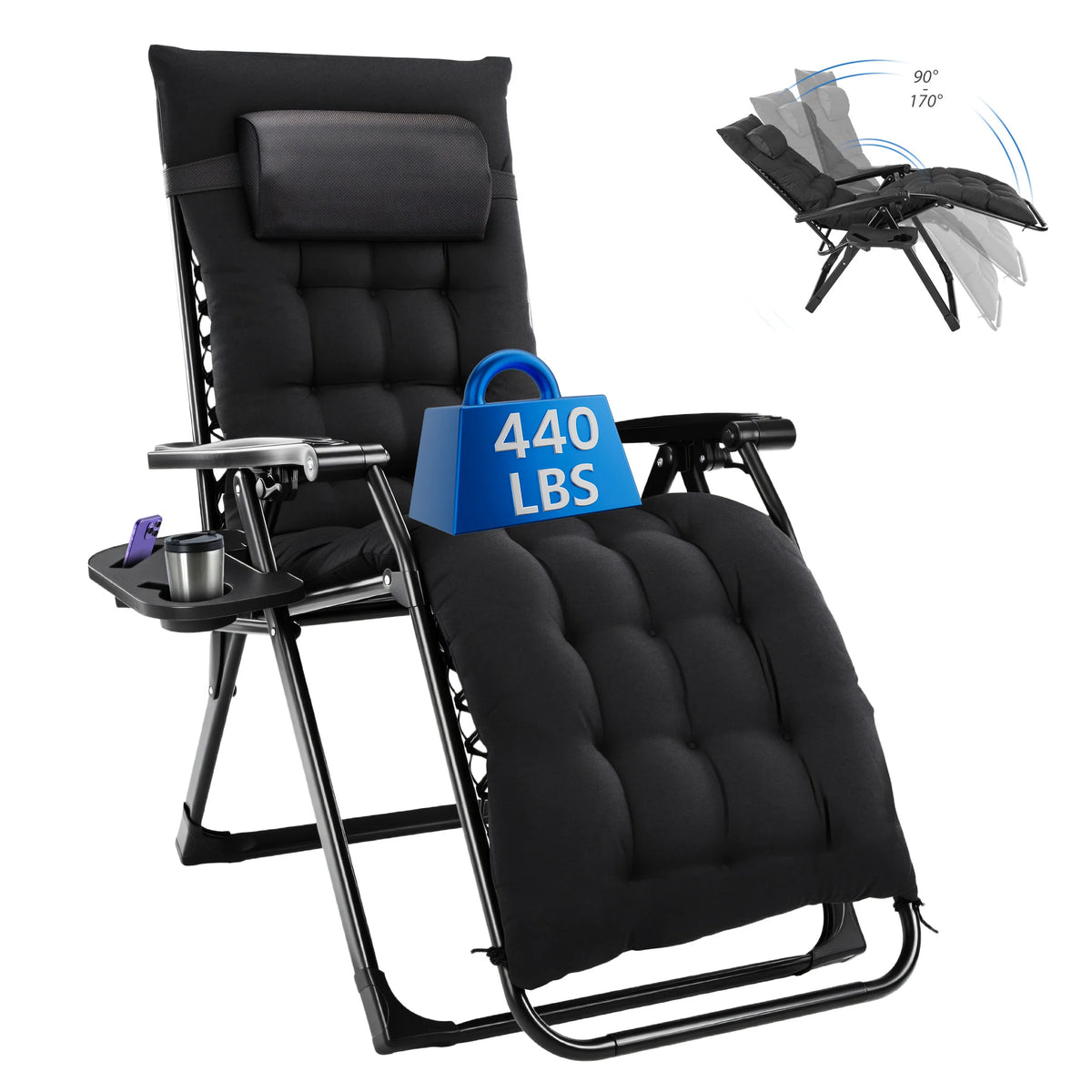 MCQ Zero Gravity Cushioned Folding Outdoor Lounge Chair With Cooler