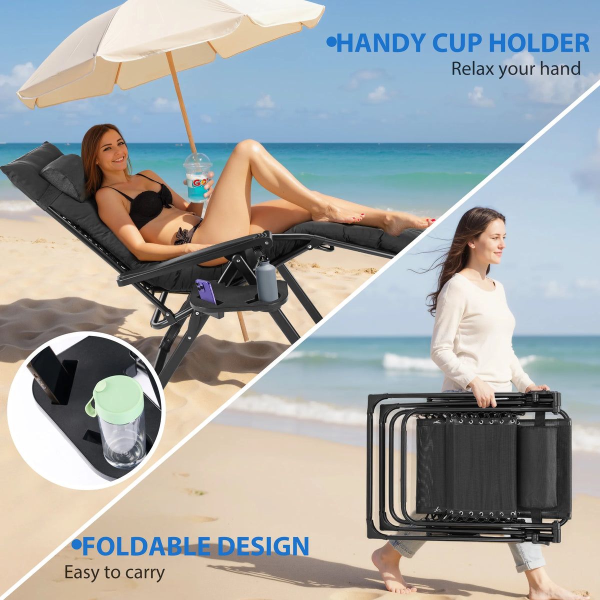 MCQ Zero Gravity Cushioned Folding Outdoor Lounge Chair With Cooler