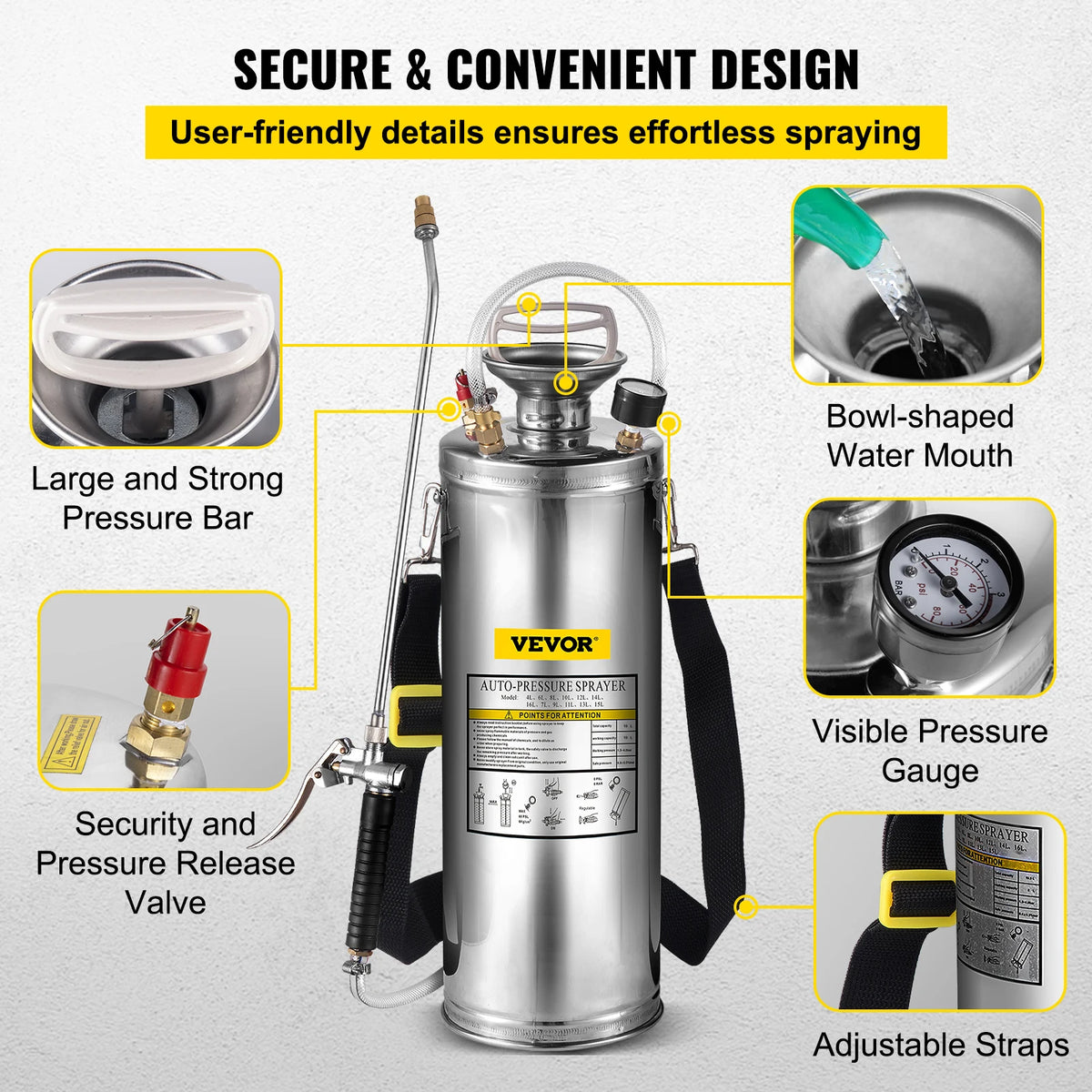SucceBuy Stainless Steel Manual Hand Pump Garden Sprayer