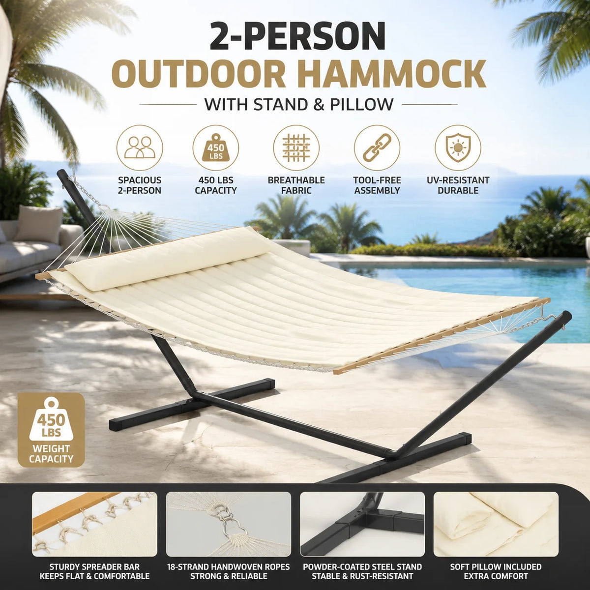 Outdoor Hammock With Stand Heavy Duty Portable Patio Relaxation Set